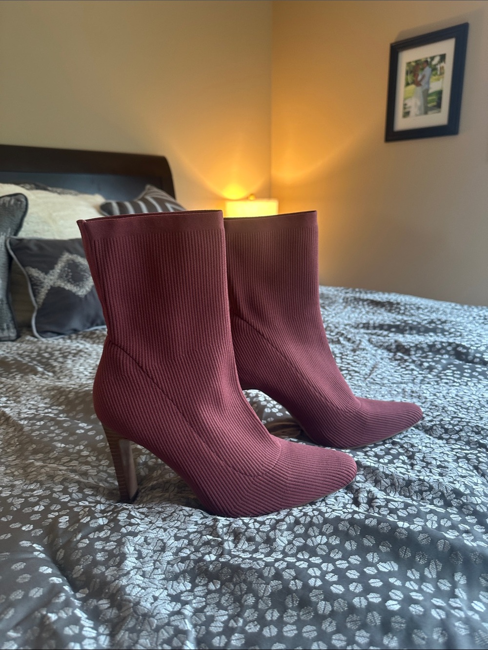 Journee Collection Elissa Raspberry Knit Sock Heeled Booties size 8.5